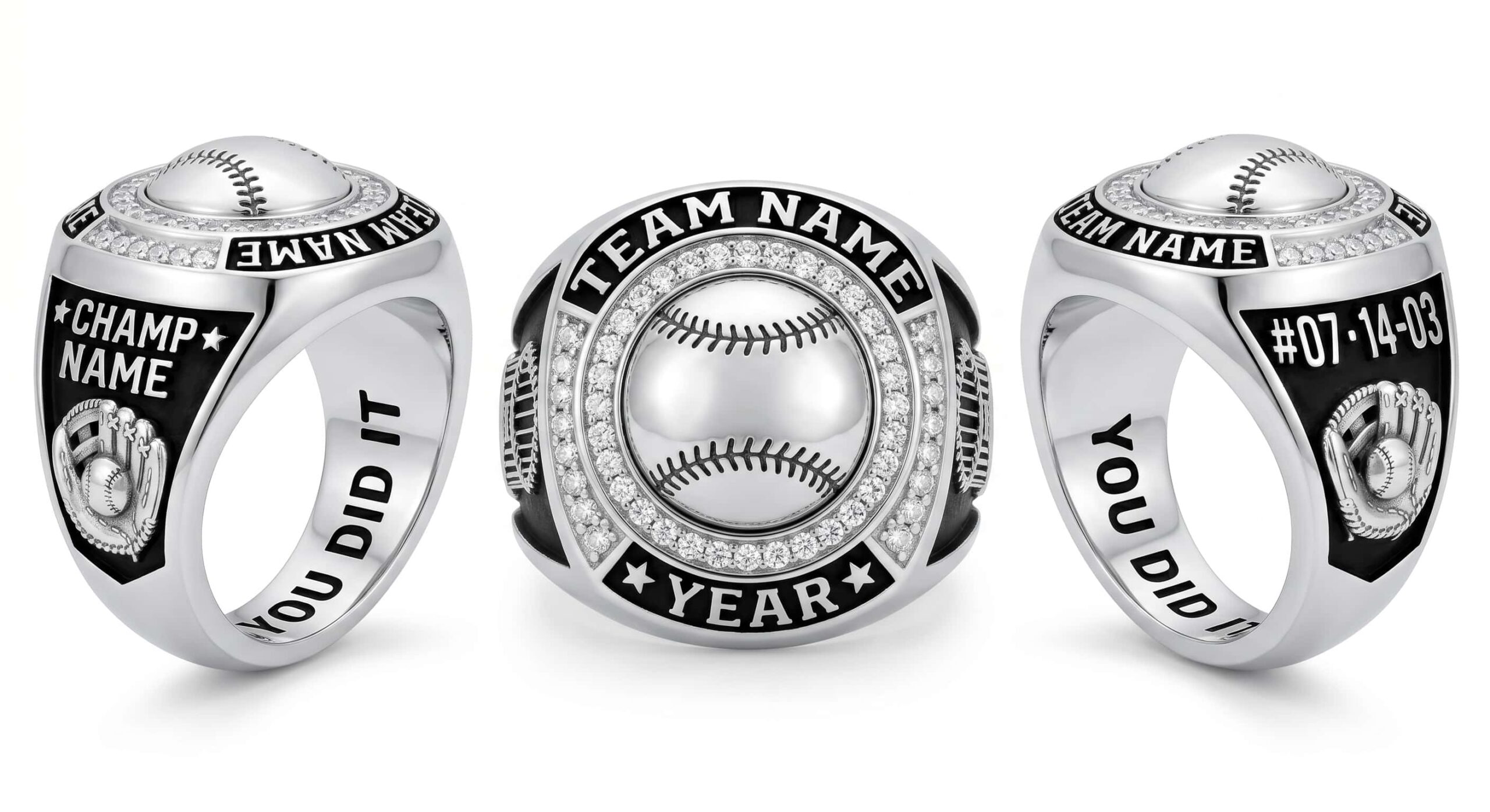 World Series Classic baseball championship ring 925 silver three-panel view — ClassRingAI
